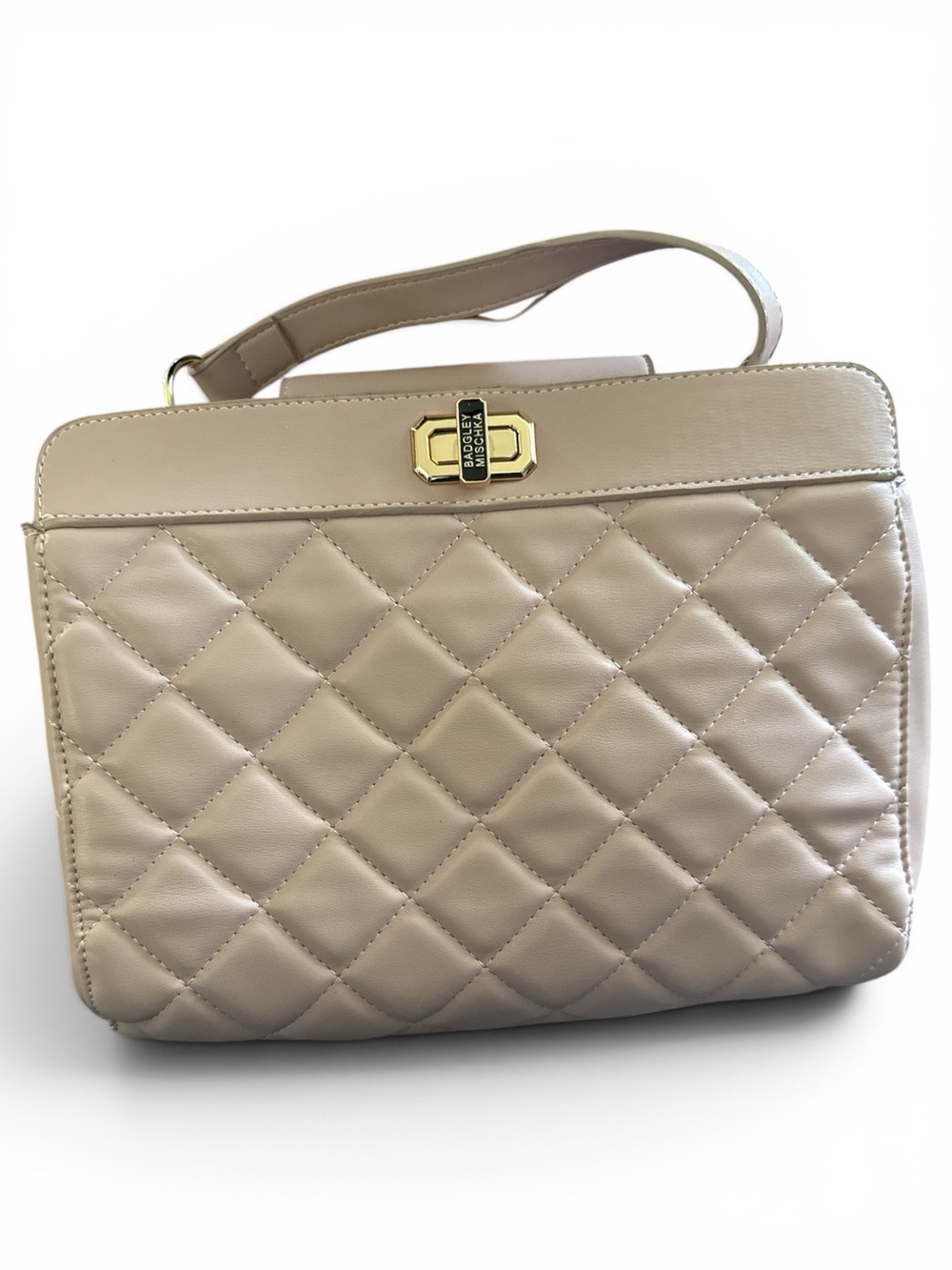 Badgley Mischka Quilted Beige Shoulder Bag with Gold-Tone Accent. NWOT